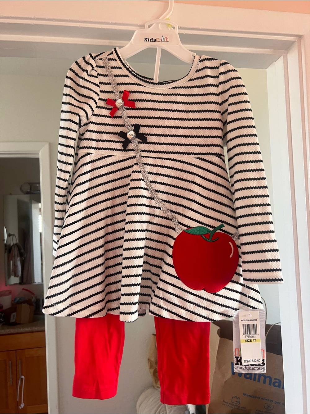 Red Apple Stripe Kids Outfit Set - Red & Black perfect for fall/ back to school